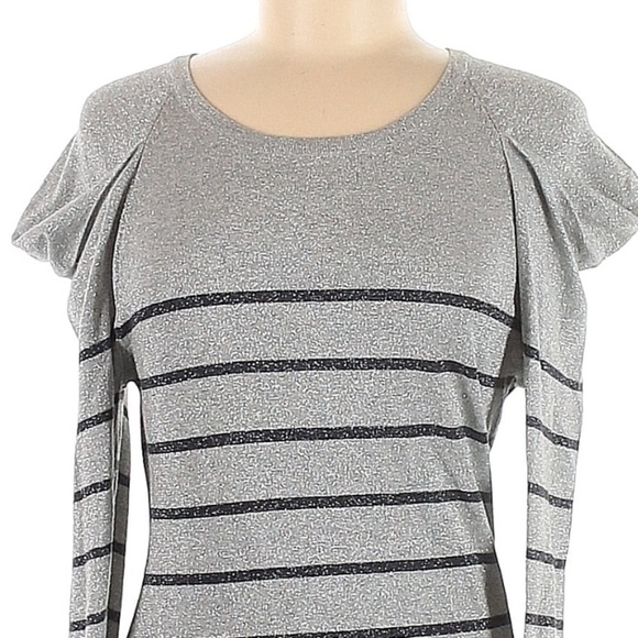 Bebe Metallic Gray Shimmer Sweater Dress Navy Stripe Size Medium M Y2K - Picture 2 of 6